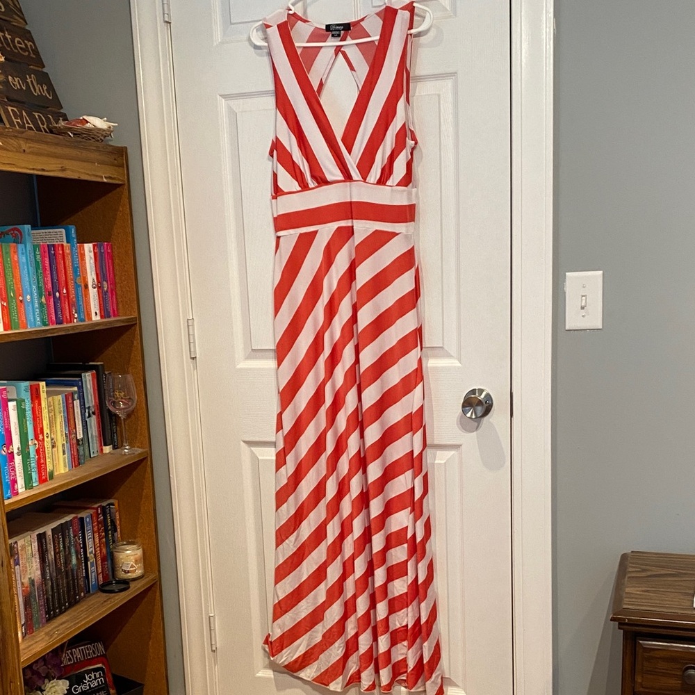 Salmon and White Striped Maxi Dress